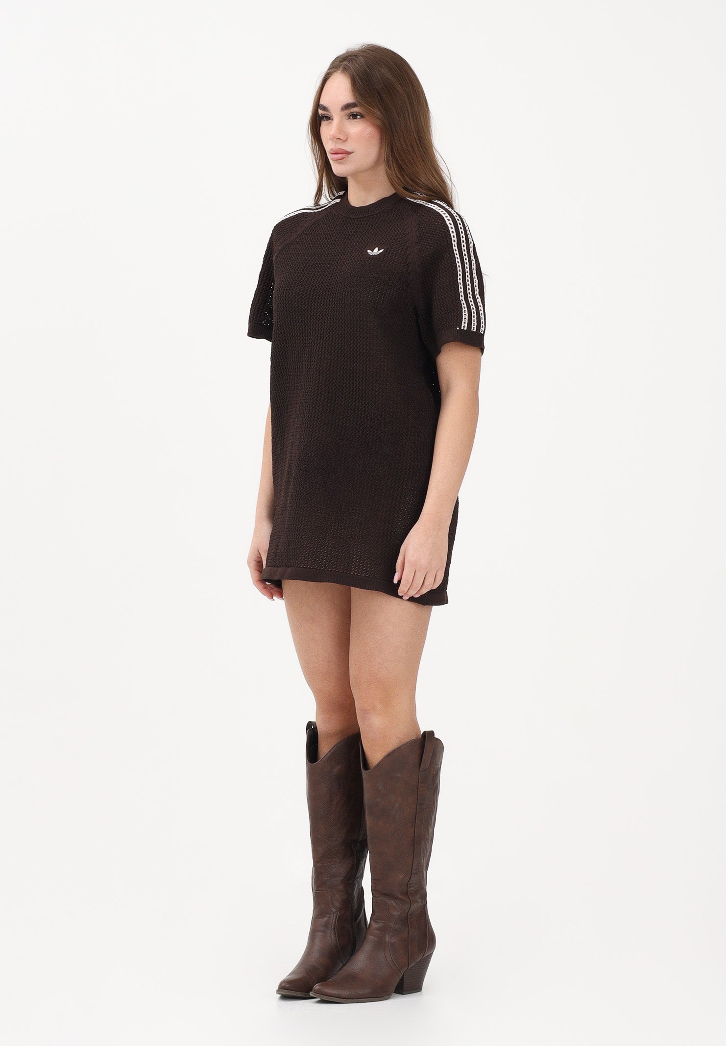 ADIDAS ORIGINALS Abito corto KNITTED CROCHET marrone e rosa da donna KE0203 . ADIDAS ORIGINALS 