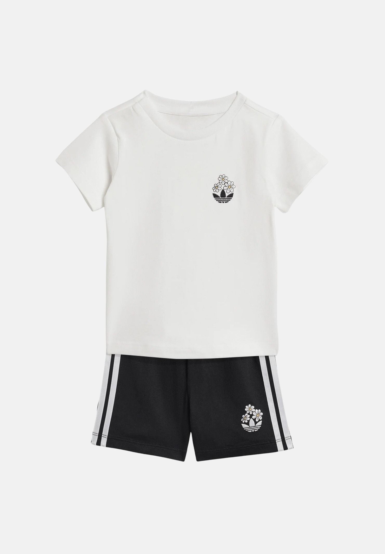ADIDAS ORIGINALS completino Set T-shirt e short bianco e nero da neonato KE0476 . ADIDAS ORIGINALS 