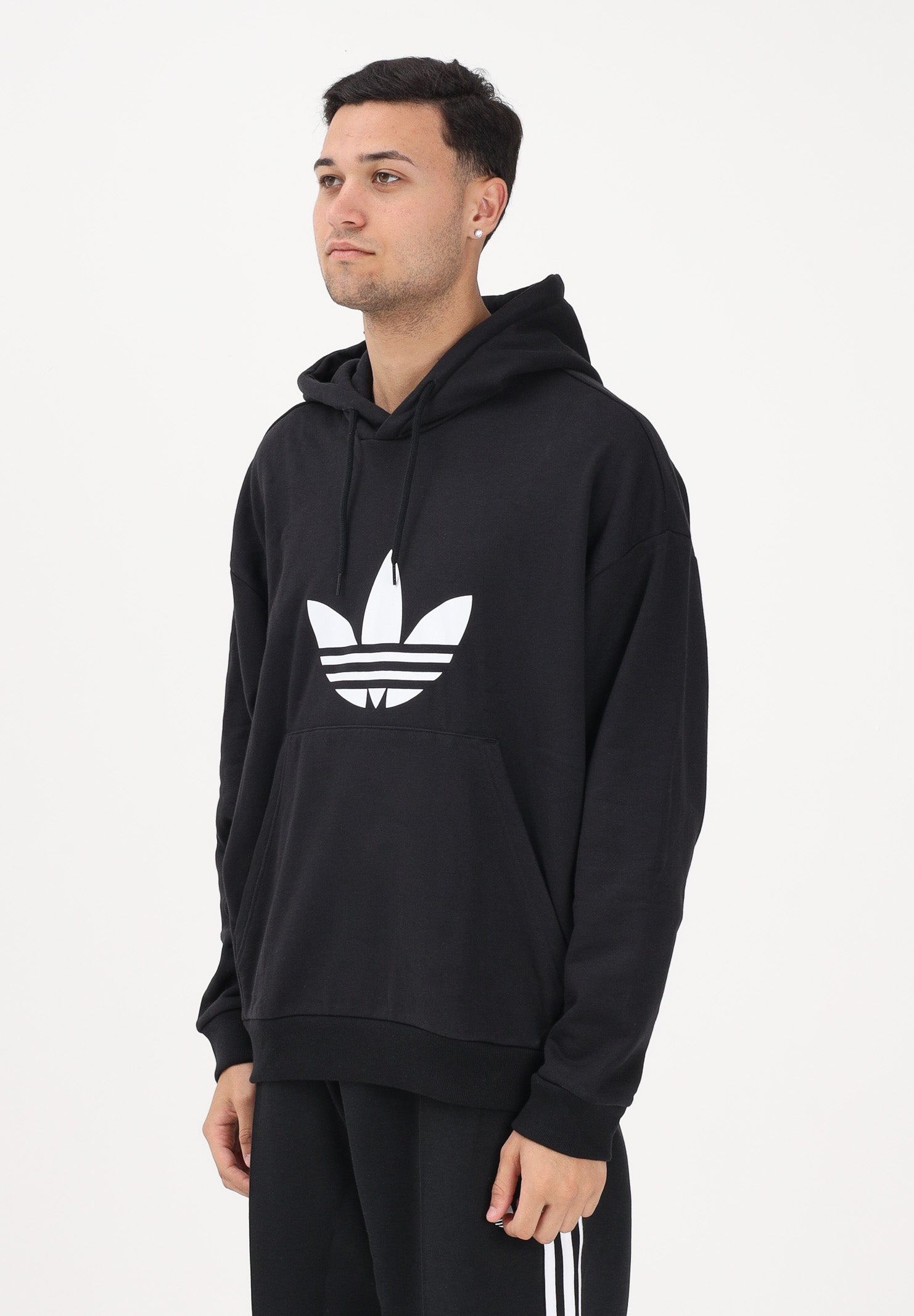 ADIDAS ORIGINALS Felpa con cappuccio Adicolor Trefoil nera da uomo KE0877 . ADIDAS ORIGINALS 