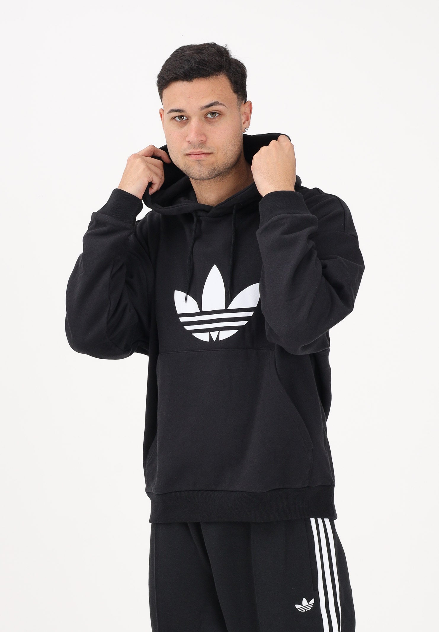 ADIDAS ORIGINALS Felpa con cappuccio Adicolor Trefoil nera da uomo KE0877 . ADIDAS ORIGINALS 