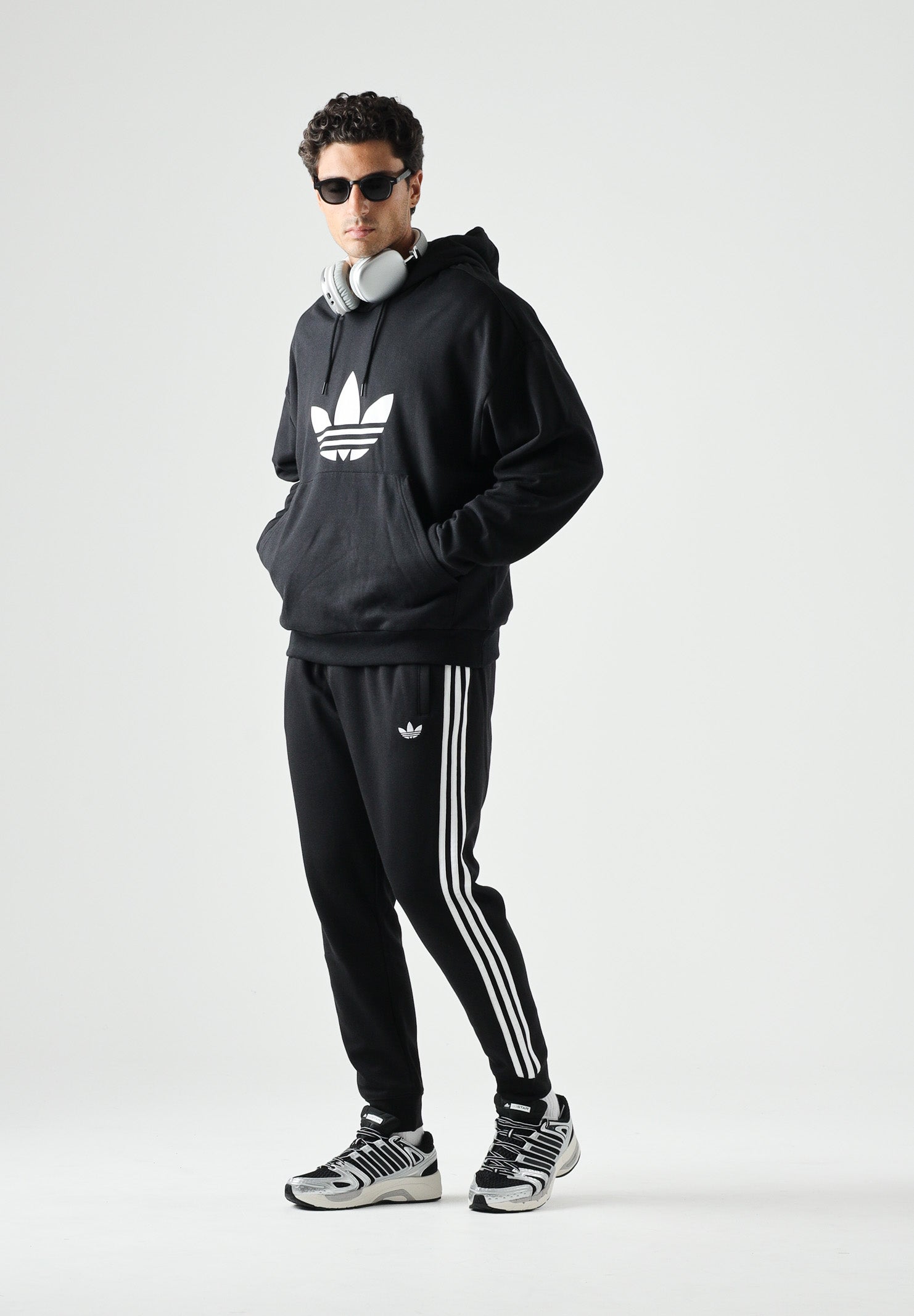 ADIDAS ORIGINALS Felpa con cappuccio Adicolor Trefoil nera da uomo KE0877 . ADIDAS ORIGINALS 