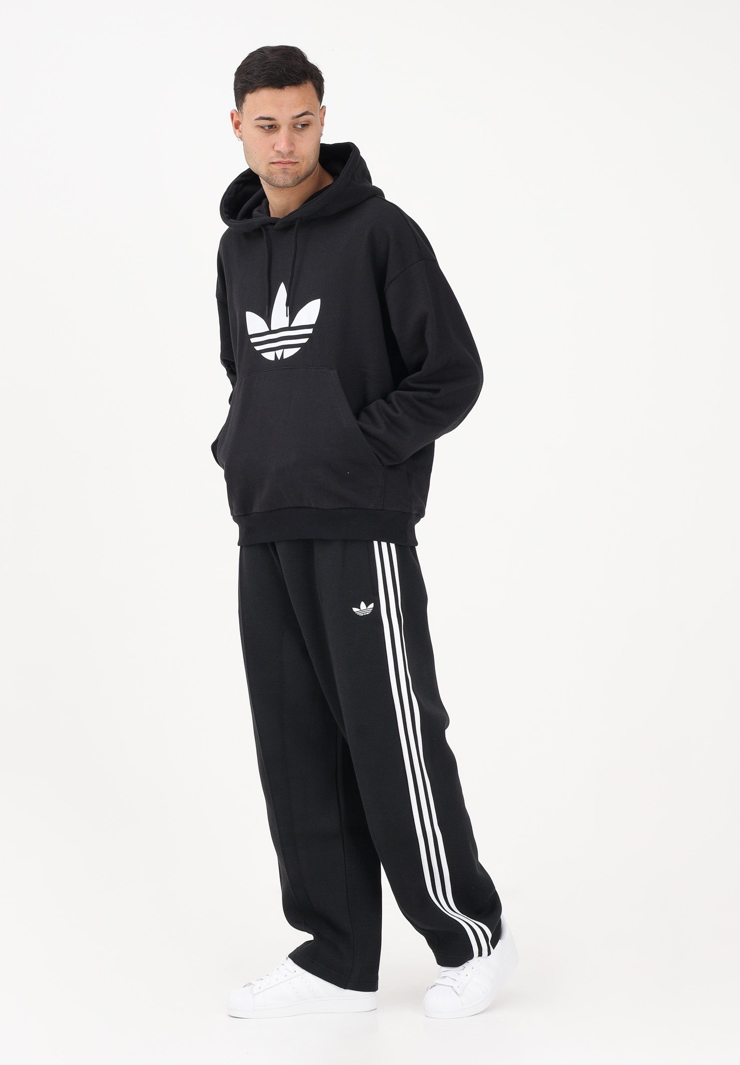 ADIDAS ORIGINALS Felpa con cappuccio Adicolor Trefoil nera da uomo KE0877 . ADIDAS ORIGINALS 