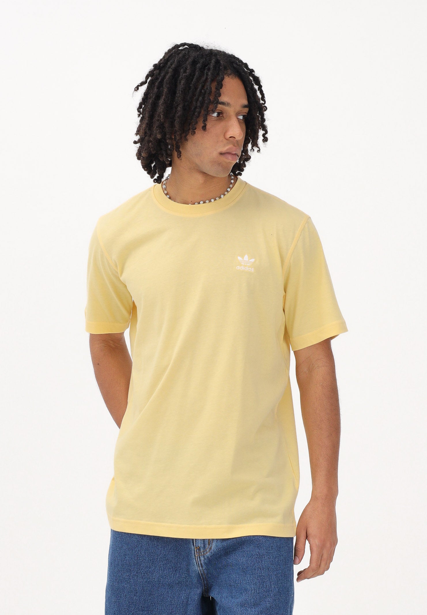 ADIDAS ORIGINALS T-shirt a manica corta TREFOIL ESSENTIALS gialla da uomo KE1165 . ADIDAS ORIGINALS 
