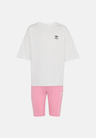 ADIDAS ORIGINALS Completo Pantaloncini e t-shirt, bianco e rosa da bambina con loghi Trefoil KE2345 . ADIDAS ORIGINALS 