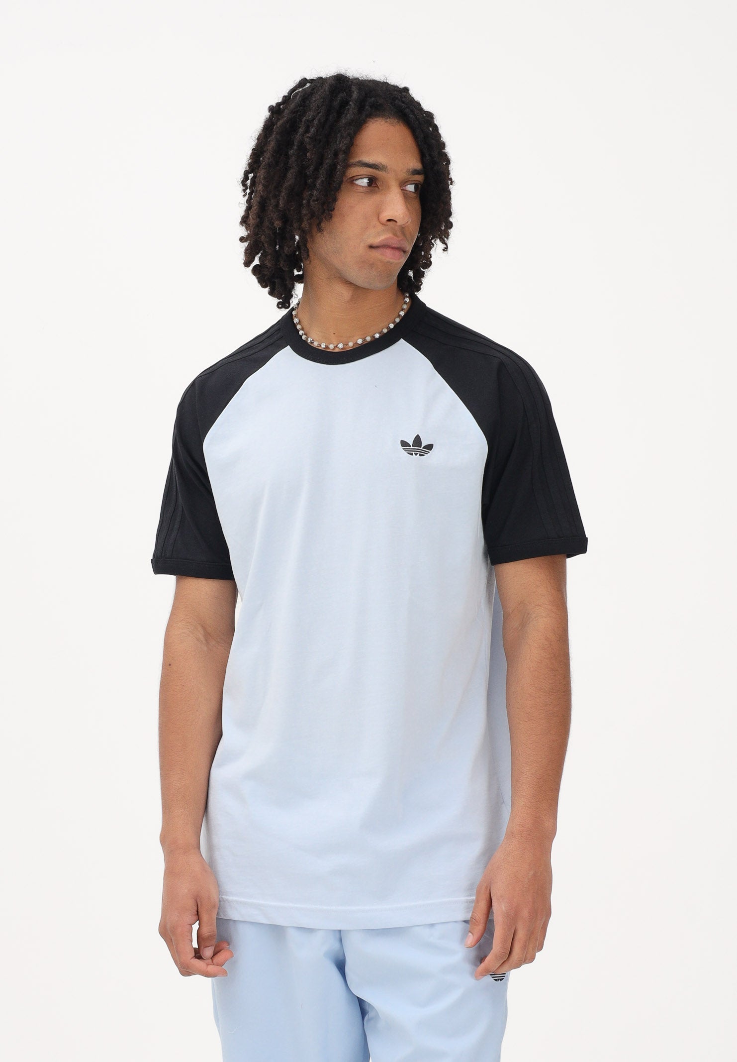 ADIDAS ORIGINALS T-shirt a manica corta  3 STRIPES azzurra da uomo KE2423 . ADIDAS ORIGINALS 