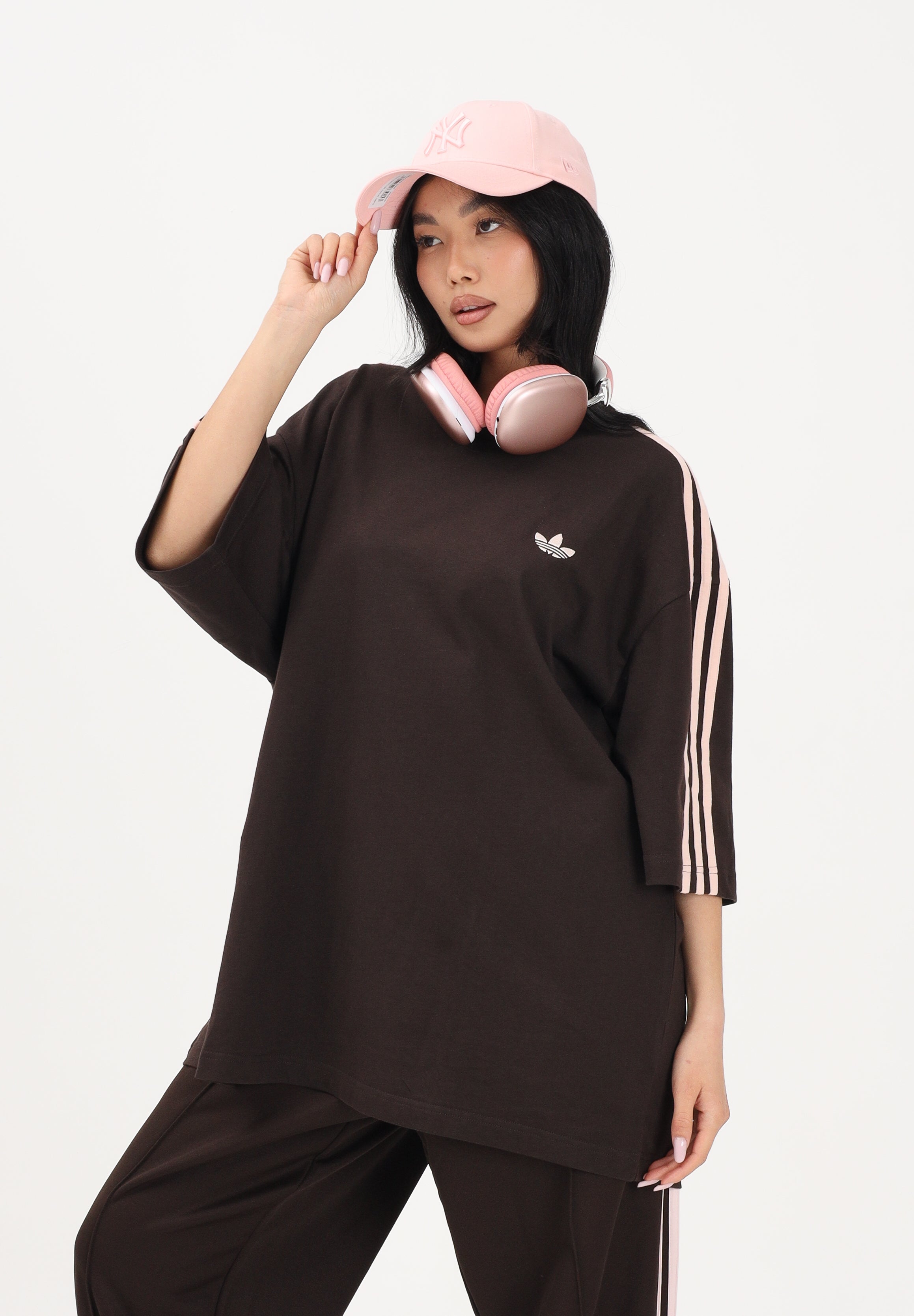 ADIDAS ORIGINALS T-shirt a manica corta Oversize Adicolor 3-Stripes marrone e rosa per uomo e donna KE2905 . ADIDAS ORIGINALS 