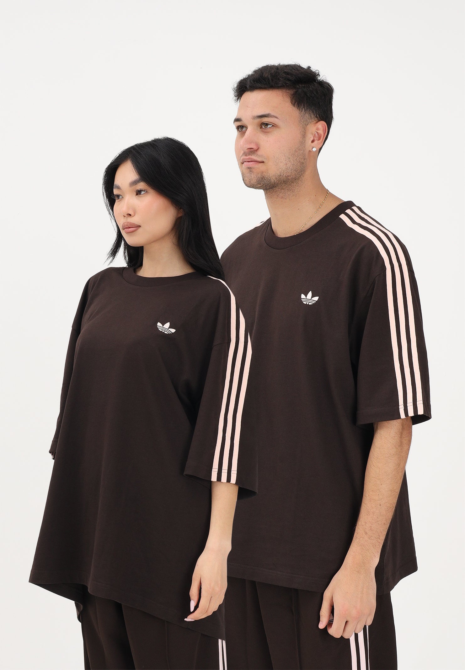 ADIDAS ORIGINALS T-shirt a manica corta Oversize Adicolor 3-Stripes marrone e rosa per uomo e donna KE2905 . ADIDAS ORIGINALS 