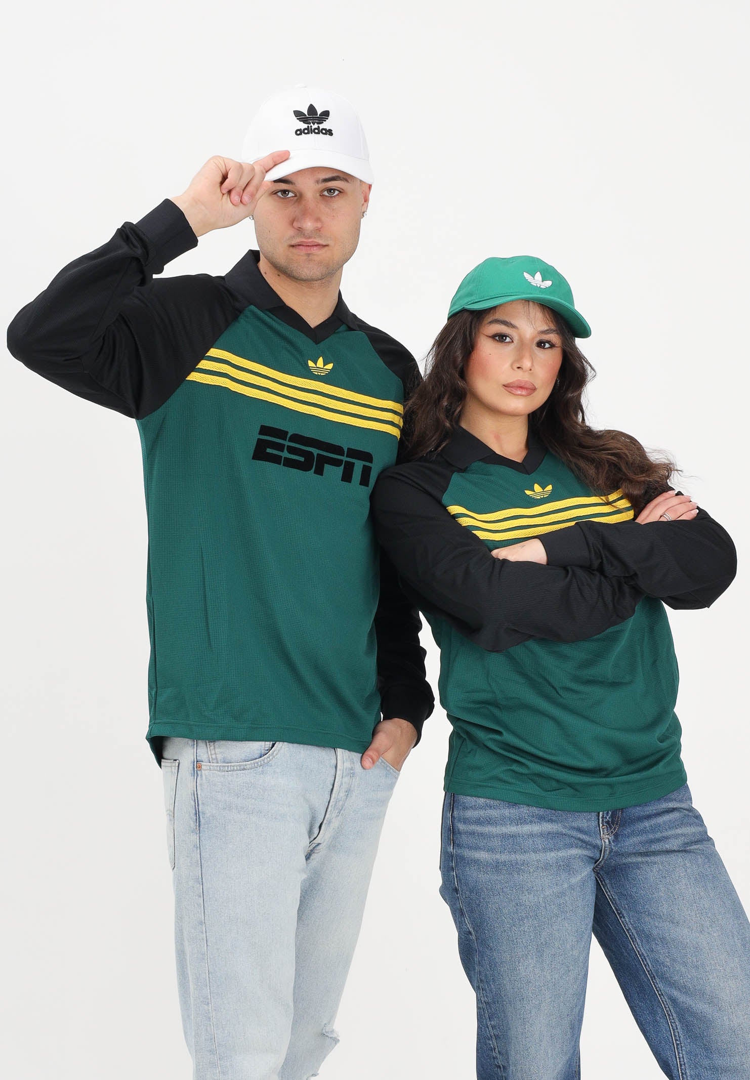 ADIDAS ORIGINALS Polo a manica lunga SPONSORED ARCHIVE  verde e nera per uomo e donna KE3315 . ADIDAS ORIGINALS 