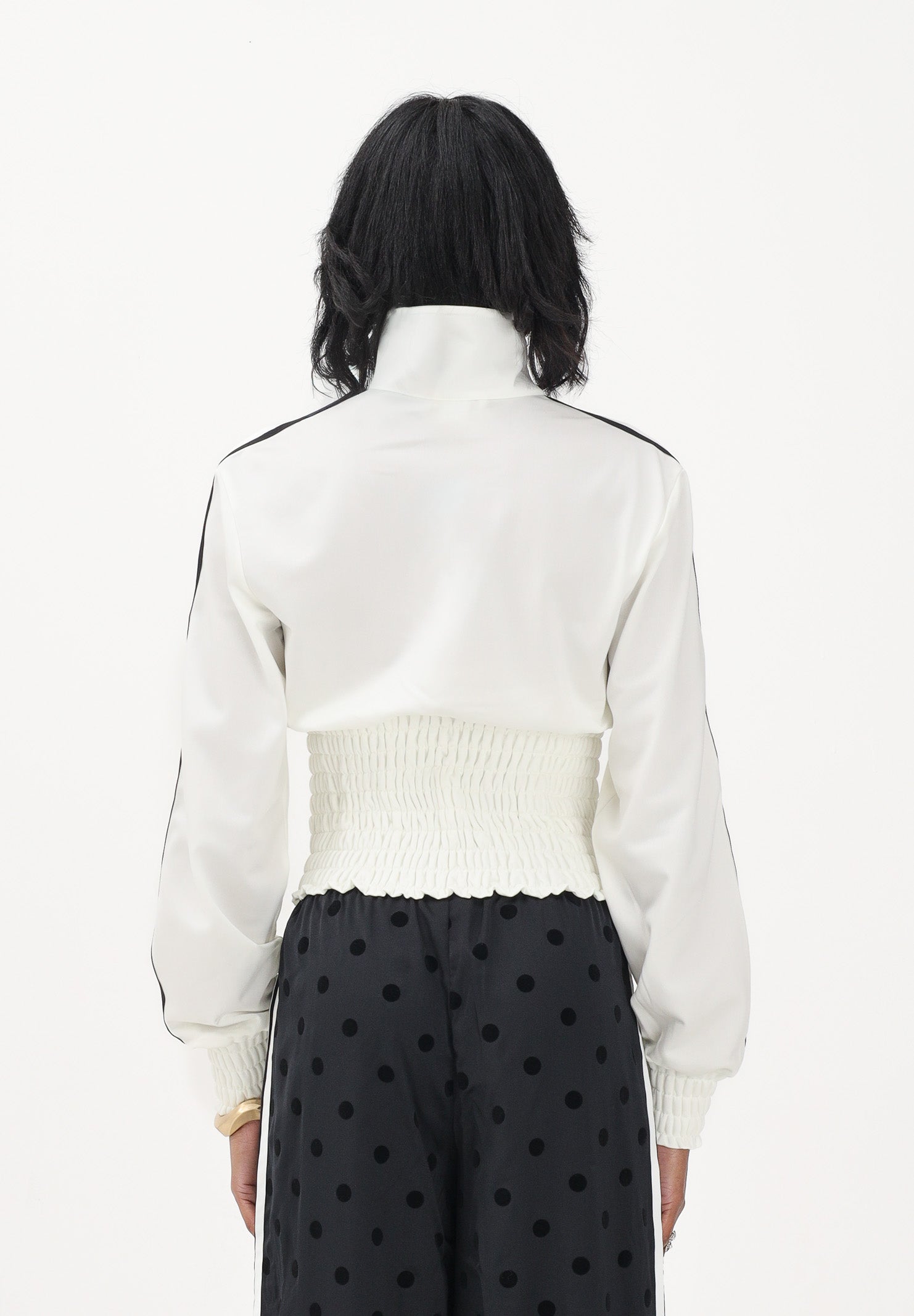 ADIDAS ORIGINALS Felpa con zip SMOCKED FIREBIRD bianca da donna KE3436 . ADIDAS ORIGINALS 