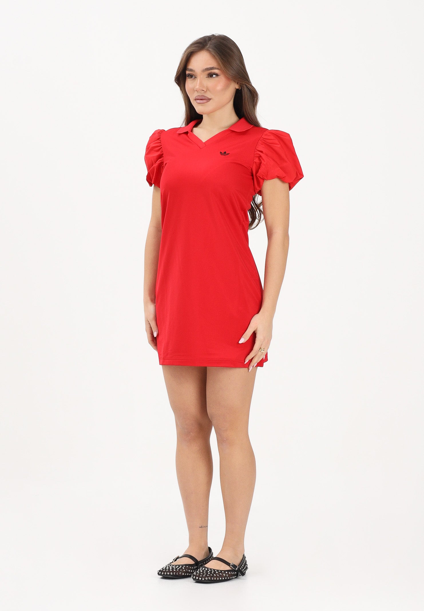 ADIDAS ORIGINALS Abito corto rosso da donna con maniche a palloncino KE3438 . ADIDAS ORIGINALS 