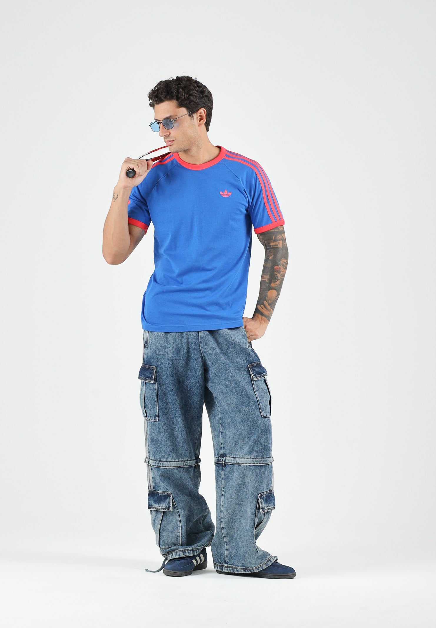 ADIDAS ORIGINALS T-shirt 3-Stripes Blue blu da uomo con righe a contrasto KE3531 . ADIDAS ORIGINALS 