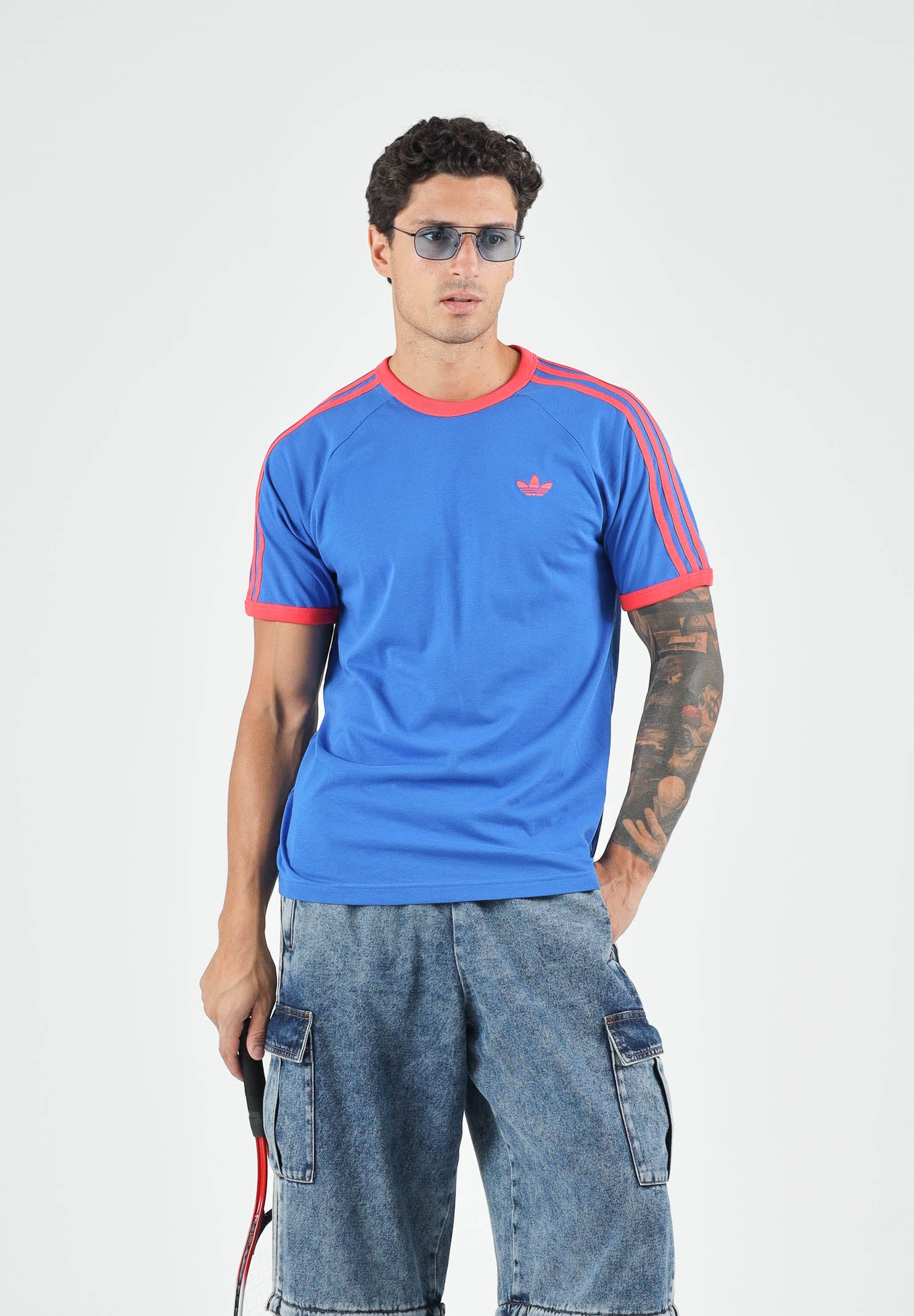 ADIDAS ORIGINALS T-shirt 3-Stripes Blue blu da uomo con righe a contrasto KE3531 . ADIDAS ORIGINALS 