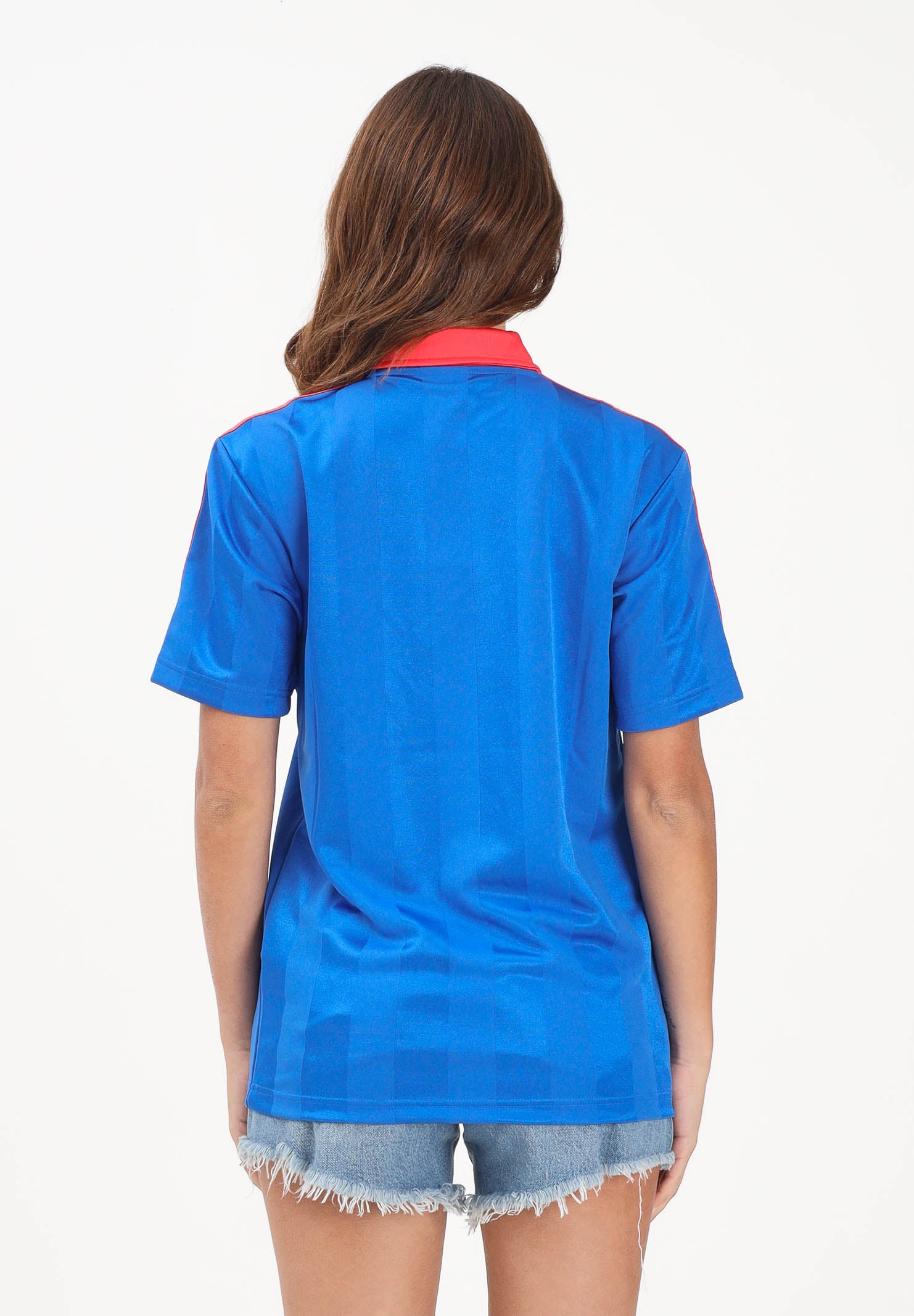ADIDAS ORIGINALS Polo a manica corta Archive Collar Engineered Jersey blu e rossa da donna KE3579 . ADIDAS ORIGINALS 