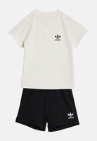 ADIDAS ORIGINALS Completino Wide Rib con T-shirt e short a coste larghe bianco nero da neonato KE4984 . ADIDAS ORIGINALS 