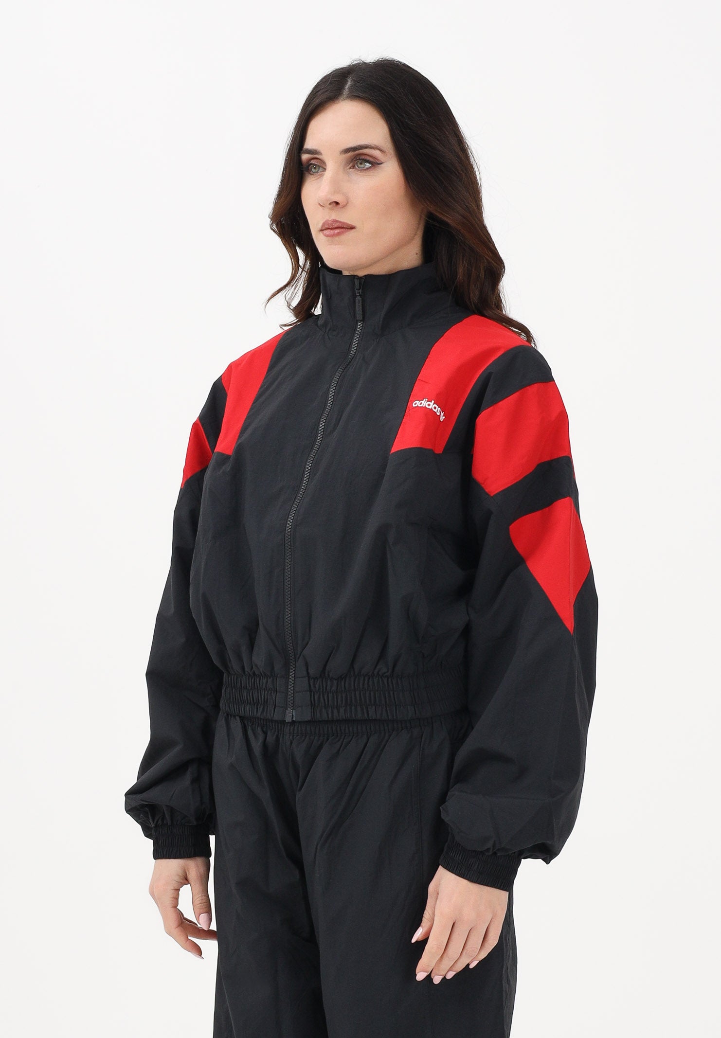 ADIDAS ORIGINALS Giacca a vento BLOCKED WASHED nera e rossa da donna KE5036 . ADIDAS ORIGINALS 