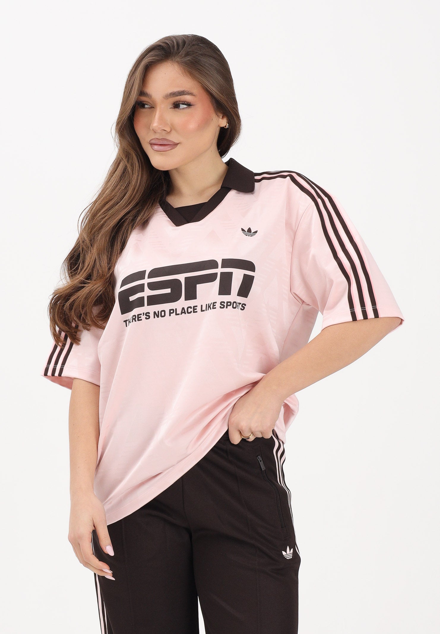 ADIDAS ORIGINALS Polo a manica corta Football Sponsor rosa e marrone da donna KG3611 . ADIDAS ORIGINALS 