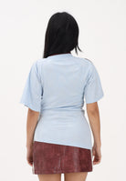 ADIDAS ORIGINALS T-shirt a manica corta ROUCHED celeste e bordeaux da donna KG3612 . ADIDAS ORIGINALS 