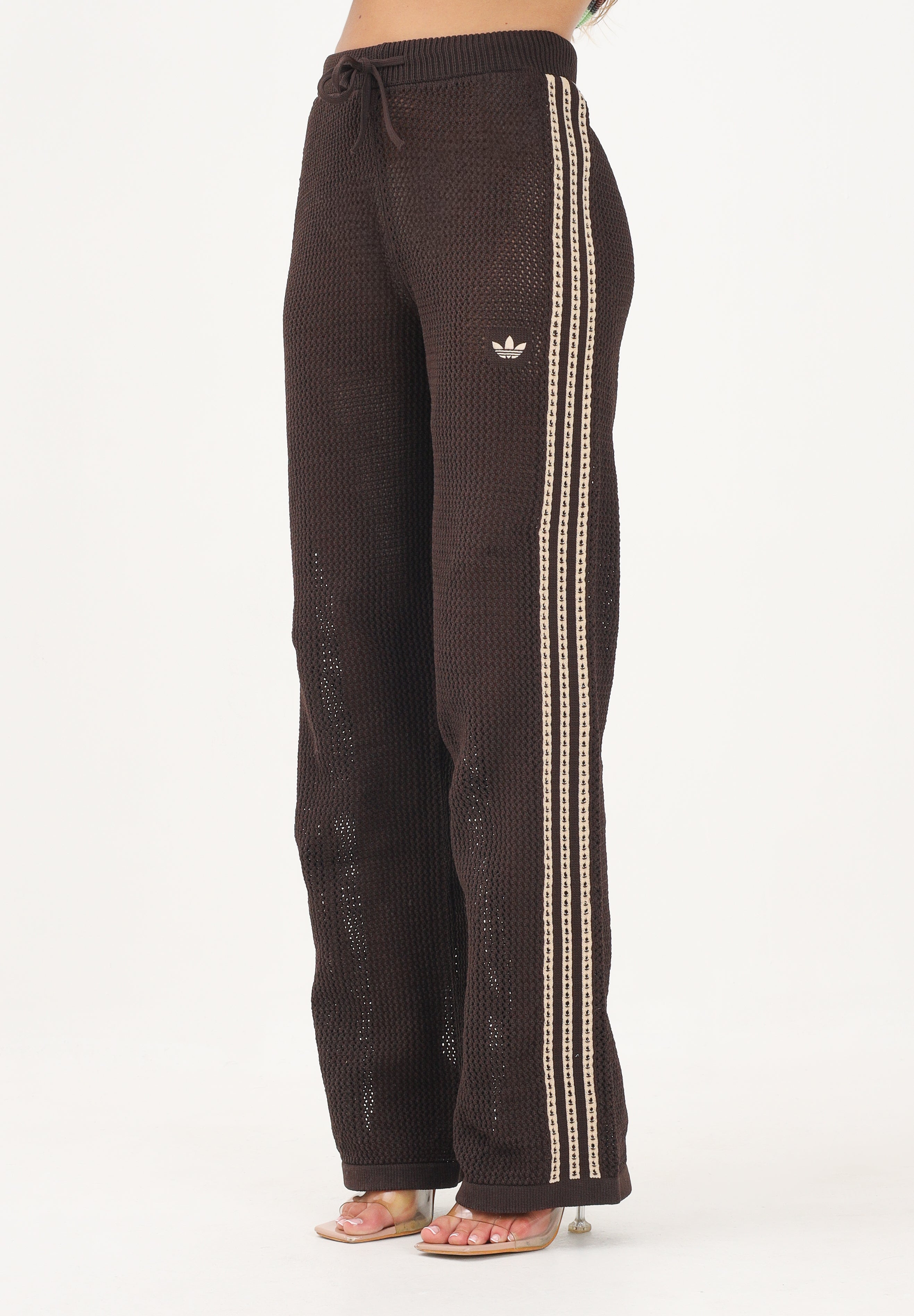 ADIDAS ORIGINALS pantaloni sportivi Crochet Trackpant marrone stripes gialle donna. KQ6656 . ADIDAS ORIGINALS 