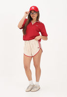 ADIDAS ORIGINALS Shorts sportivo PINSTRIPE FIREBIRD panna e rosso da donna KR9553 . ADIDAS ORIGINALS 