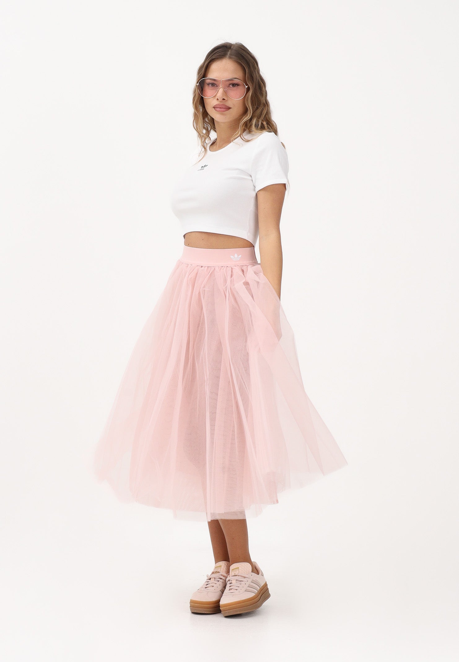 ADIDAS ORIGINALS Gonna midi in tulle rosa da donna KS6562 . ADIDAS ORIGINALS 