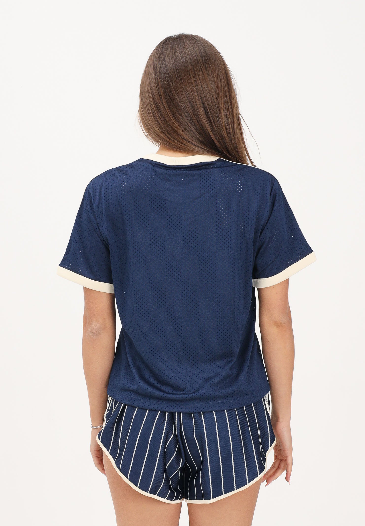 ADIDAS ORIGINALS t-shirt Lineaer in Mesh Night Indigo / Warm Vanilla blu navy e panna donna. KS9841 . ADIDAS ORIGINALS 