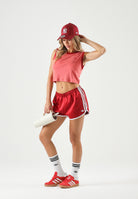 ADIDAS ORIGINALS Top HEATHER cropped victory red, rosso, da donna <BR/> KS9954 . ADIDAS ORIGINALS 