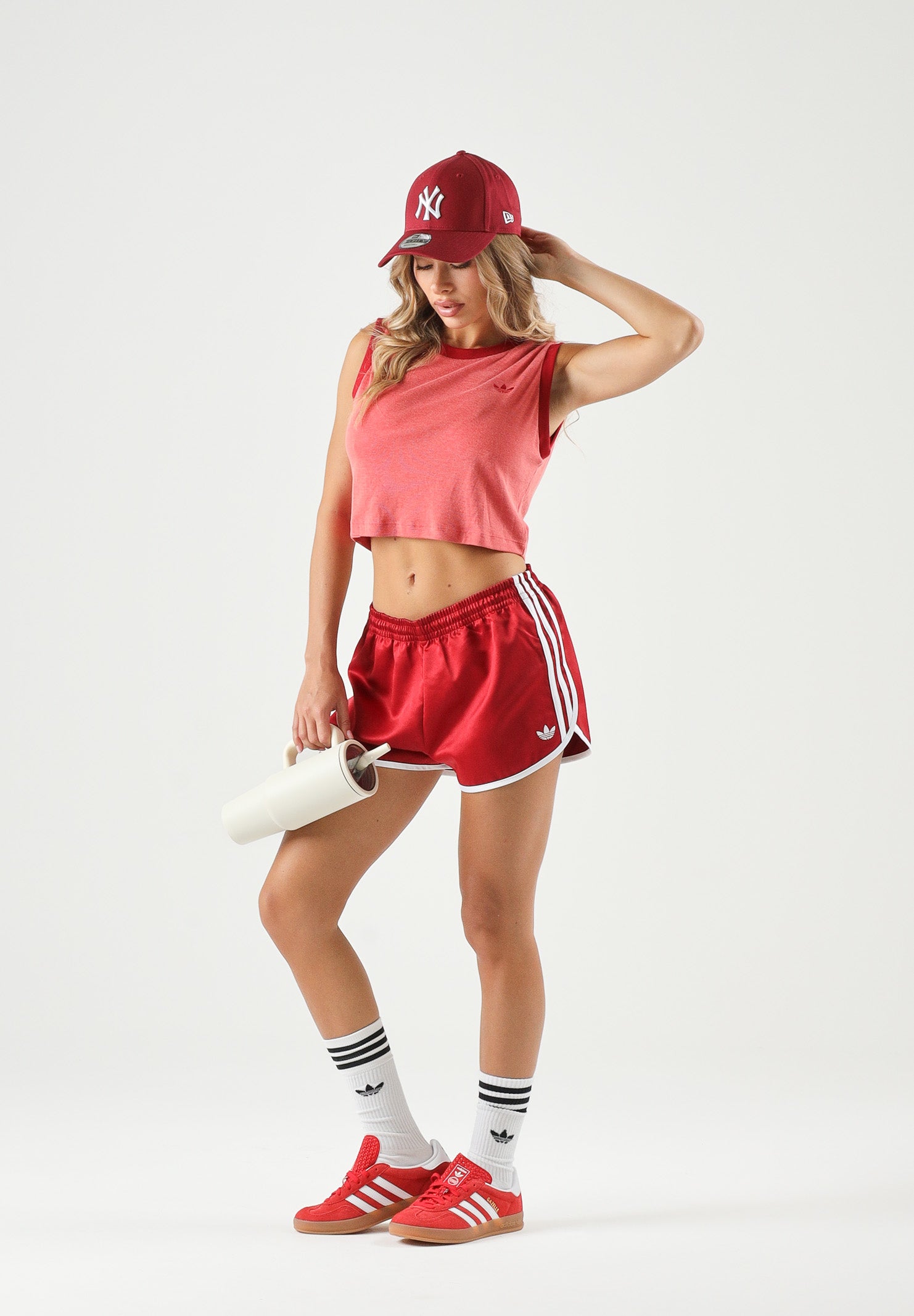 ADIDAS ORIGINALS Top HEATHER cropped victory red, rosso, da donna <BR/> KS9954 . ADIDAS ORIGINALS 