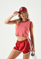 ADIDAS ORIGINALS Top HEATHER cropped victory red, rosso, da donna <BR/> KS9954 . ADIDAS ORIGINALS 