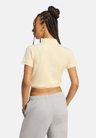 ADIDAS ORIGINALS Polo SHORT SLEEVE crop a maniche corte, giallo chiaro, da donna con logo Trefoil<BR/> KT7991 . ADIDAS ORIGINALS 
