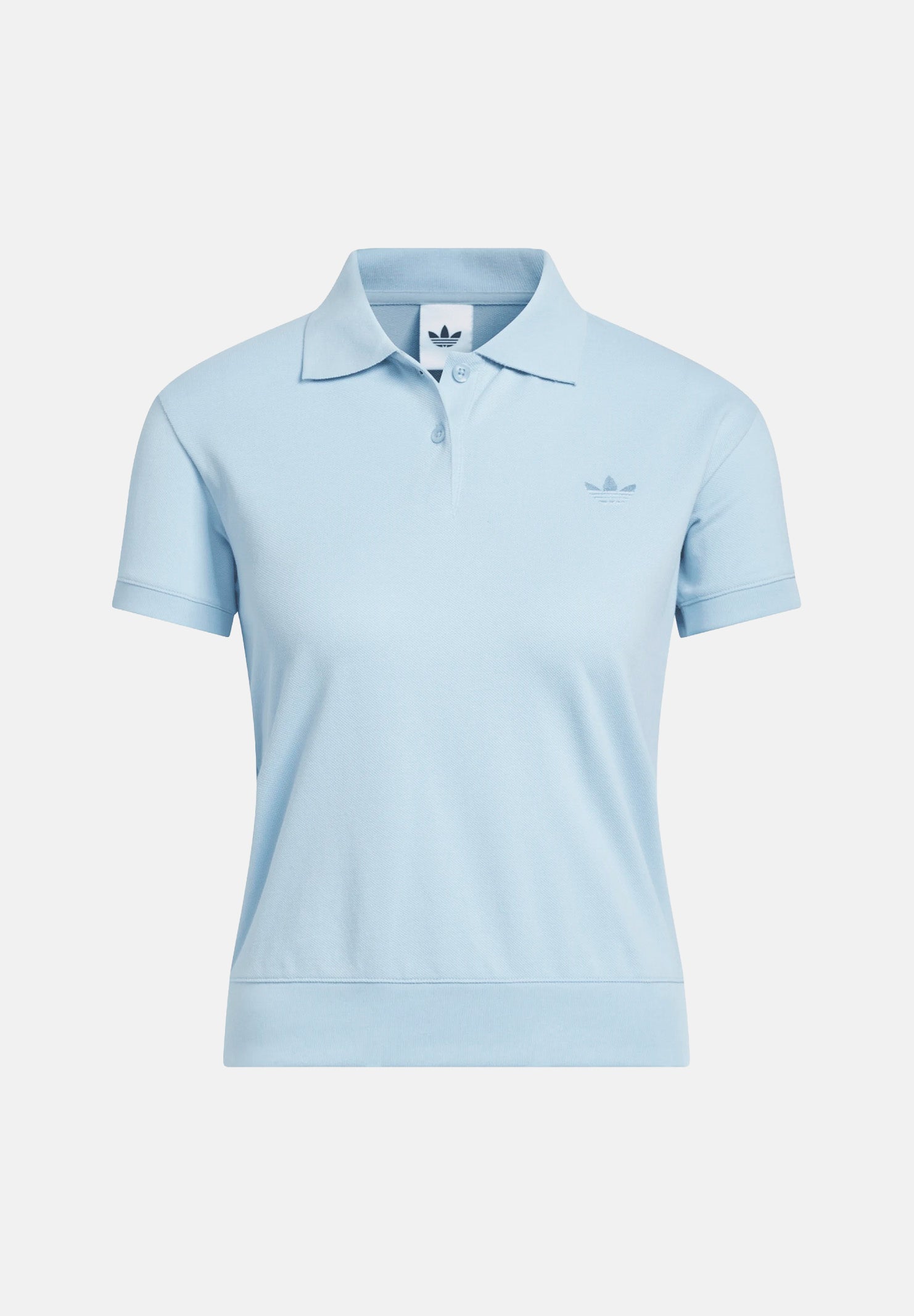ADIDAS ORIGINALS Polo SHORT SLEEVE a manica corta azzurro-chiaro da donna con logo Trefoil ricamato.<BR/> KT7992 . ADIDAS ORIGINALS 