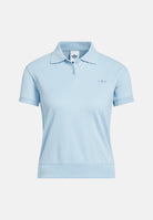 ADIDAS ORIGINALS Polo SHORT SLEEVE a manica corta azzurro-chiaro da donna con logo Trefoil ricamato.<BR/> KT7992 . ADIDAS ORIGINALS 