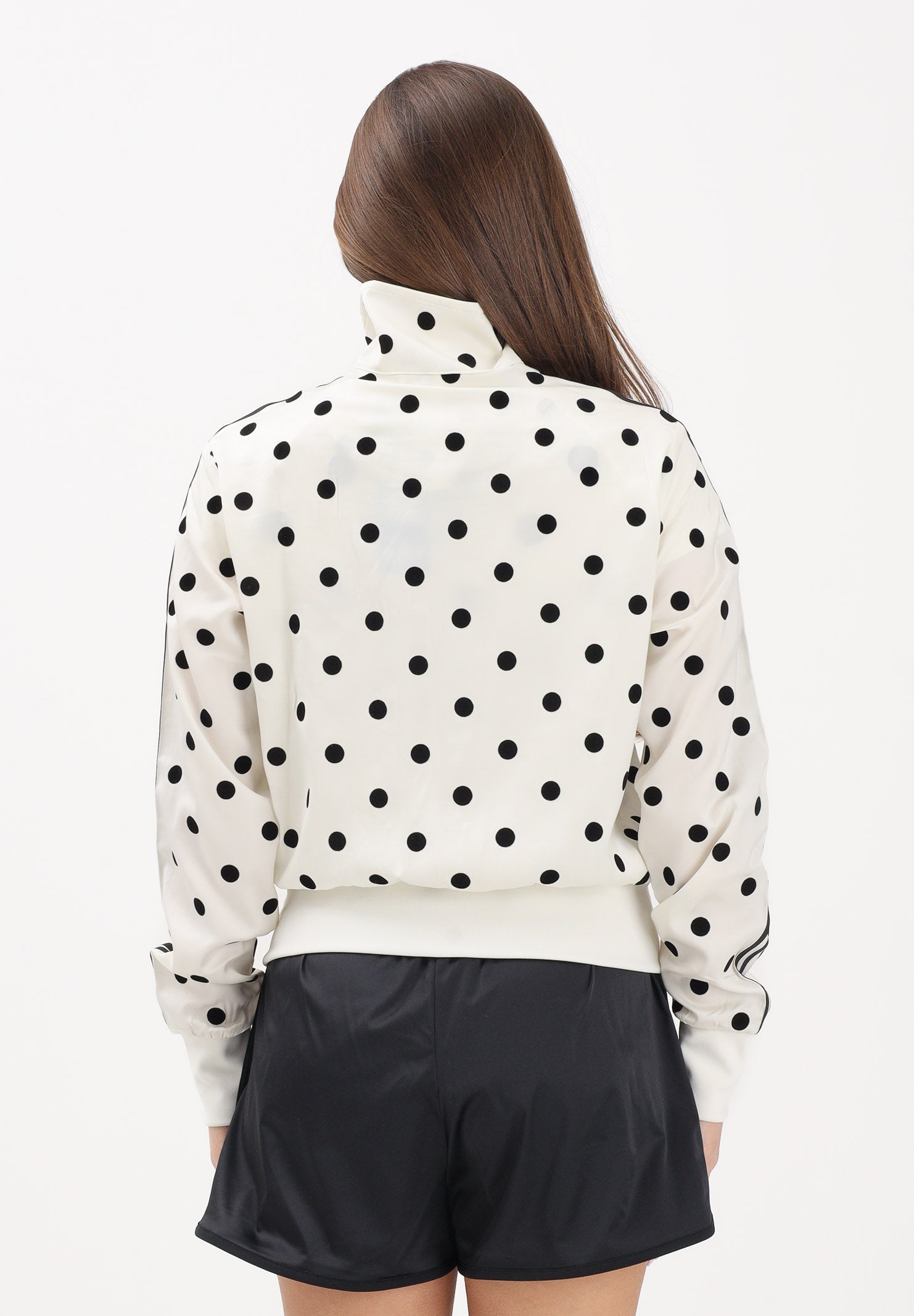 ADIDAS ORIGINALS Felpa con zip Satin Polka Dots TT panna e nera da donna KV1165 . ADIDAS ORIGINALS 