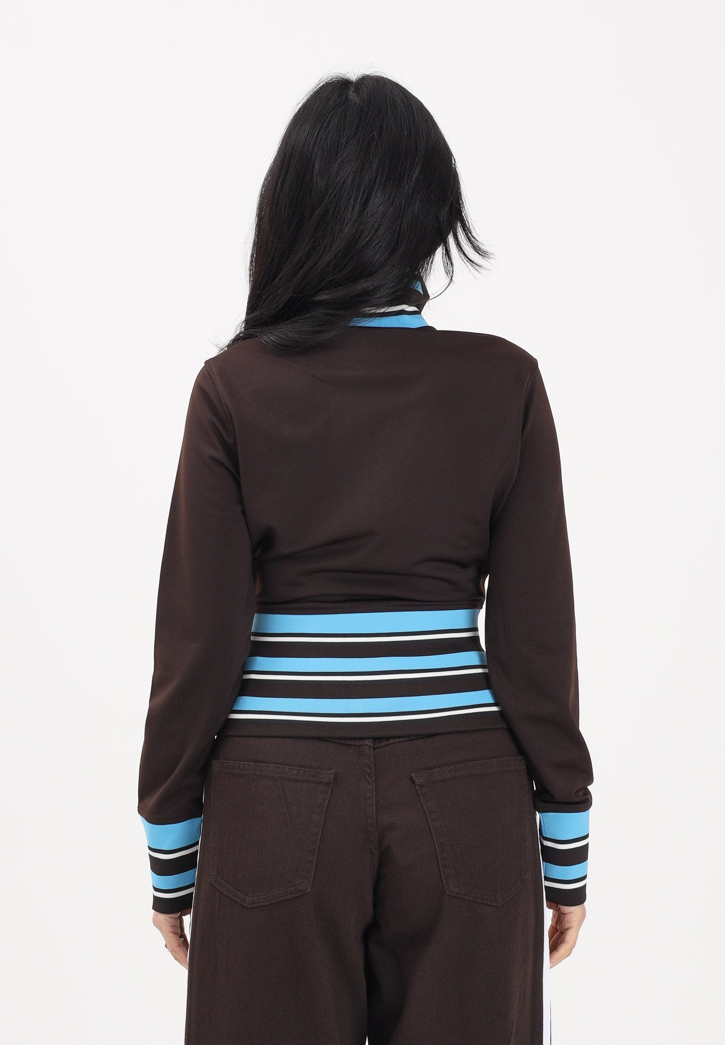 ADIDAS ORIGINALS Felpa con zip Vintage TT marrone e azzurra da donna KW2084 . ADIDAS ORIGINALS 