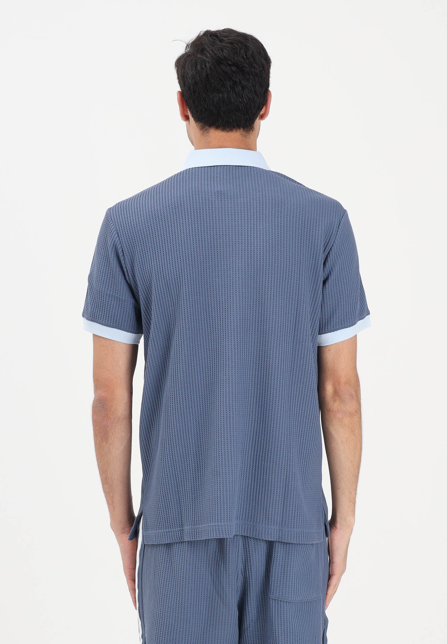 ADIDAS ORIGINALS Polo a manica corta WAFFLE KNIT blu soft da uomo KX1230 . ADIDAS ORIGINALS 