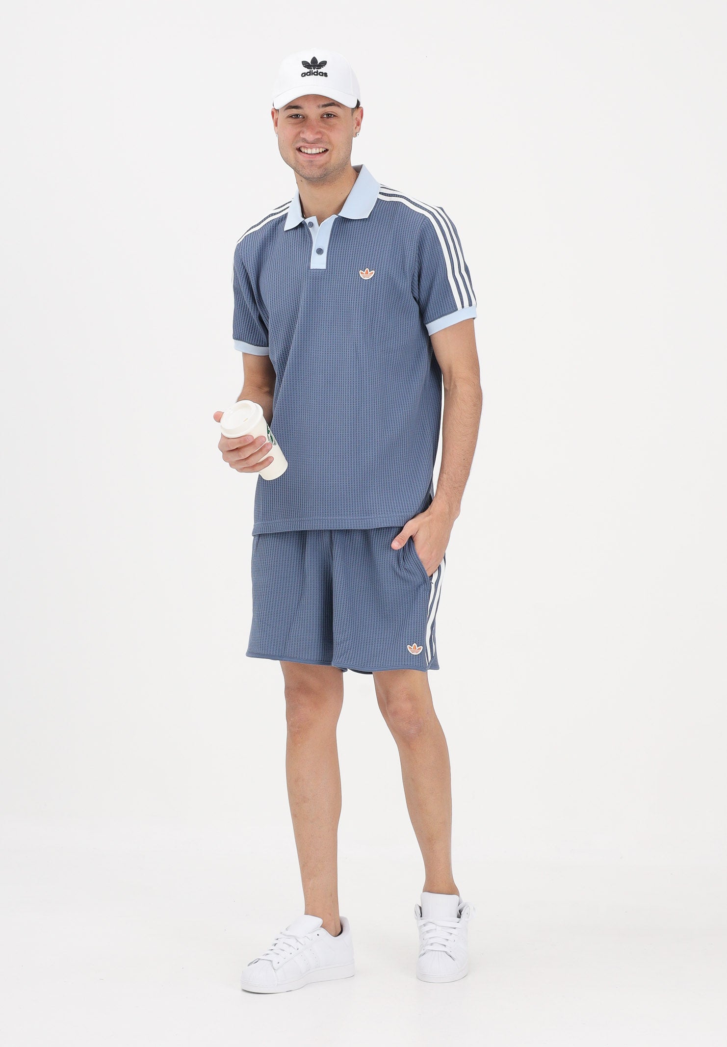 ADIDAS ORIGINALS Polo a manica corta WAFFLE KNIT blu soft da uomo KX1230 . ADIDAS ORIGINALS 