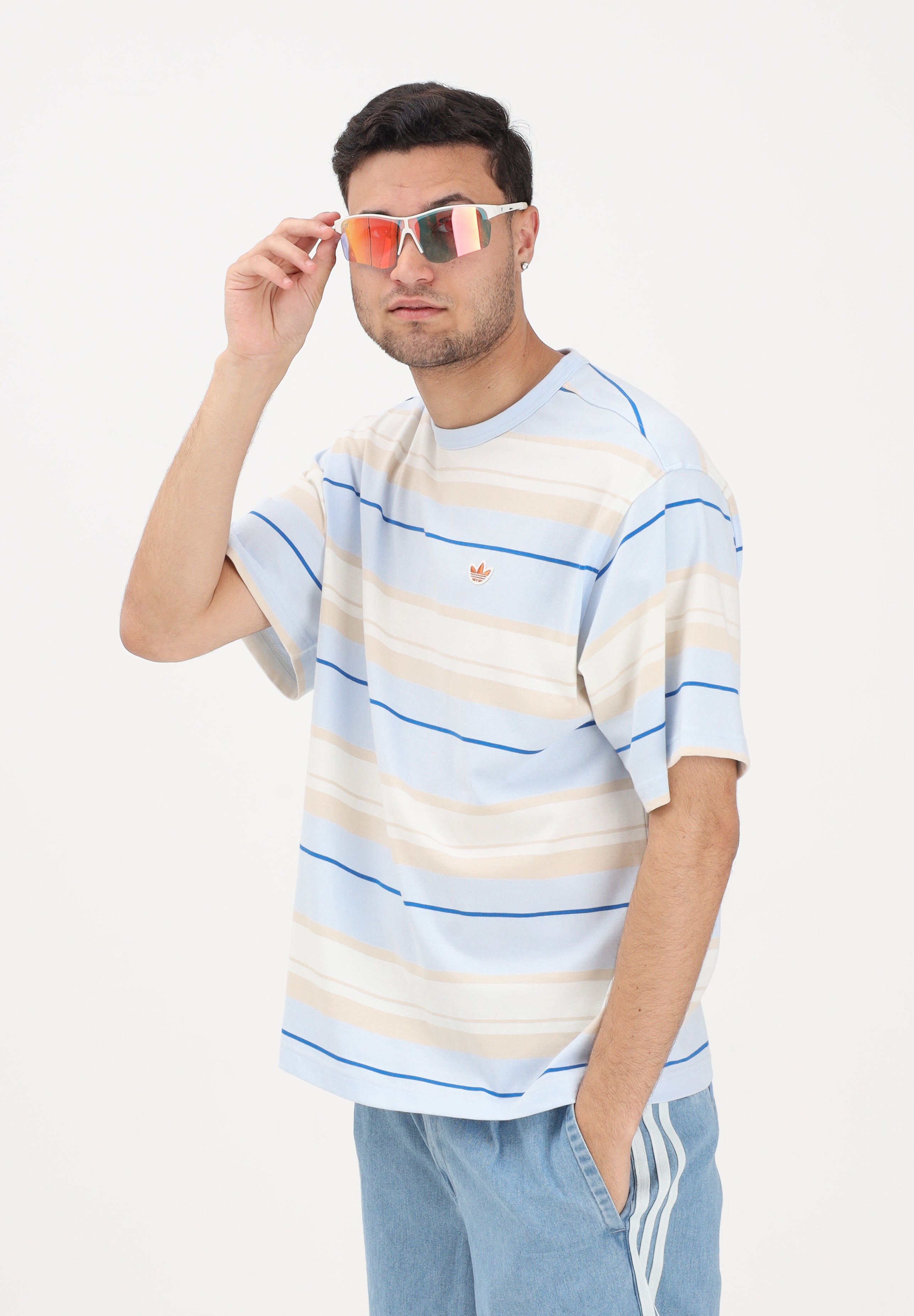 ADIDAS ORIGINALS T-shirt a manica corta azzurra da uomo con motivo a righe KX1268 . ADIDAS ORIGINALS 