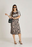 ADIDAS ORIGINALS Gonna midi SNAKE PRINT SATIN beige da donna KX1894 . ADIDAS ORIGINALS 