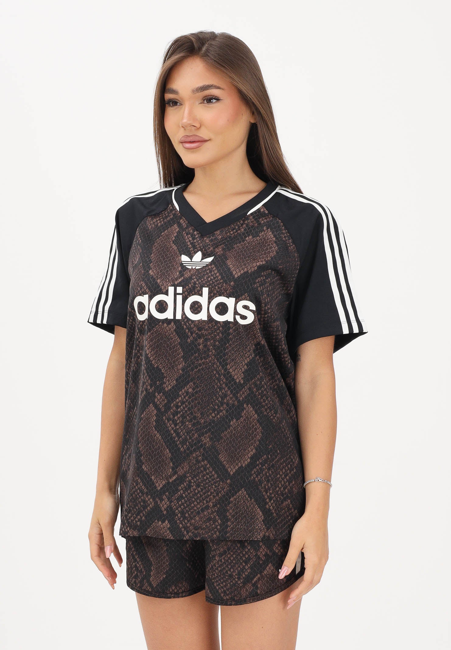 ADIDAS ORIGINALS t-shirt con stampa pitone marrone e nero donna. KX1898 . ADIDAS ORIGINALS 