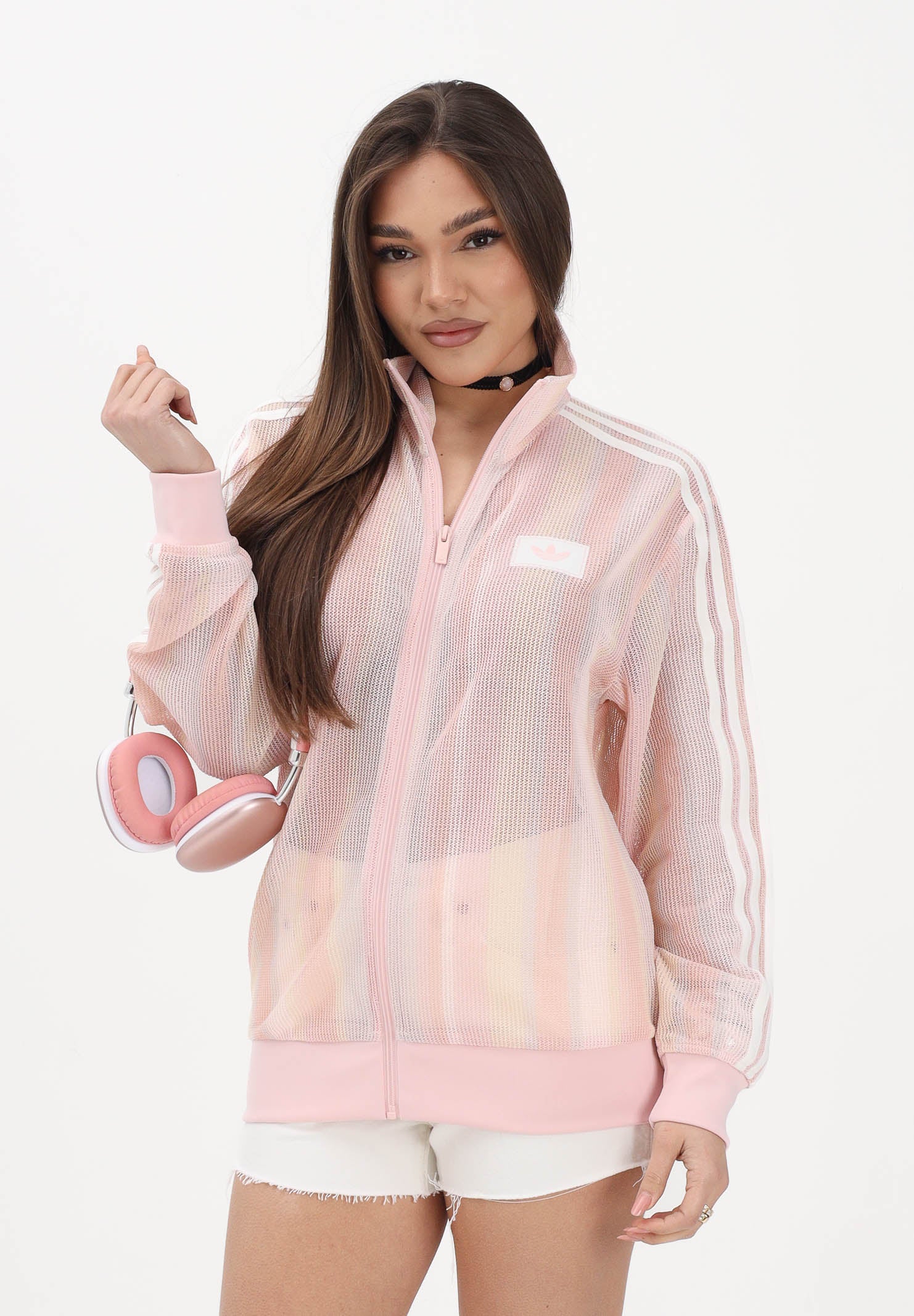 ADIDAS ORIGINALS Felpa con zip SUMMER GLOW KNITTED FIREBIRD rosa da donna KY2031 . ADIDAS ORIGINALS 