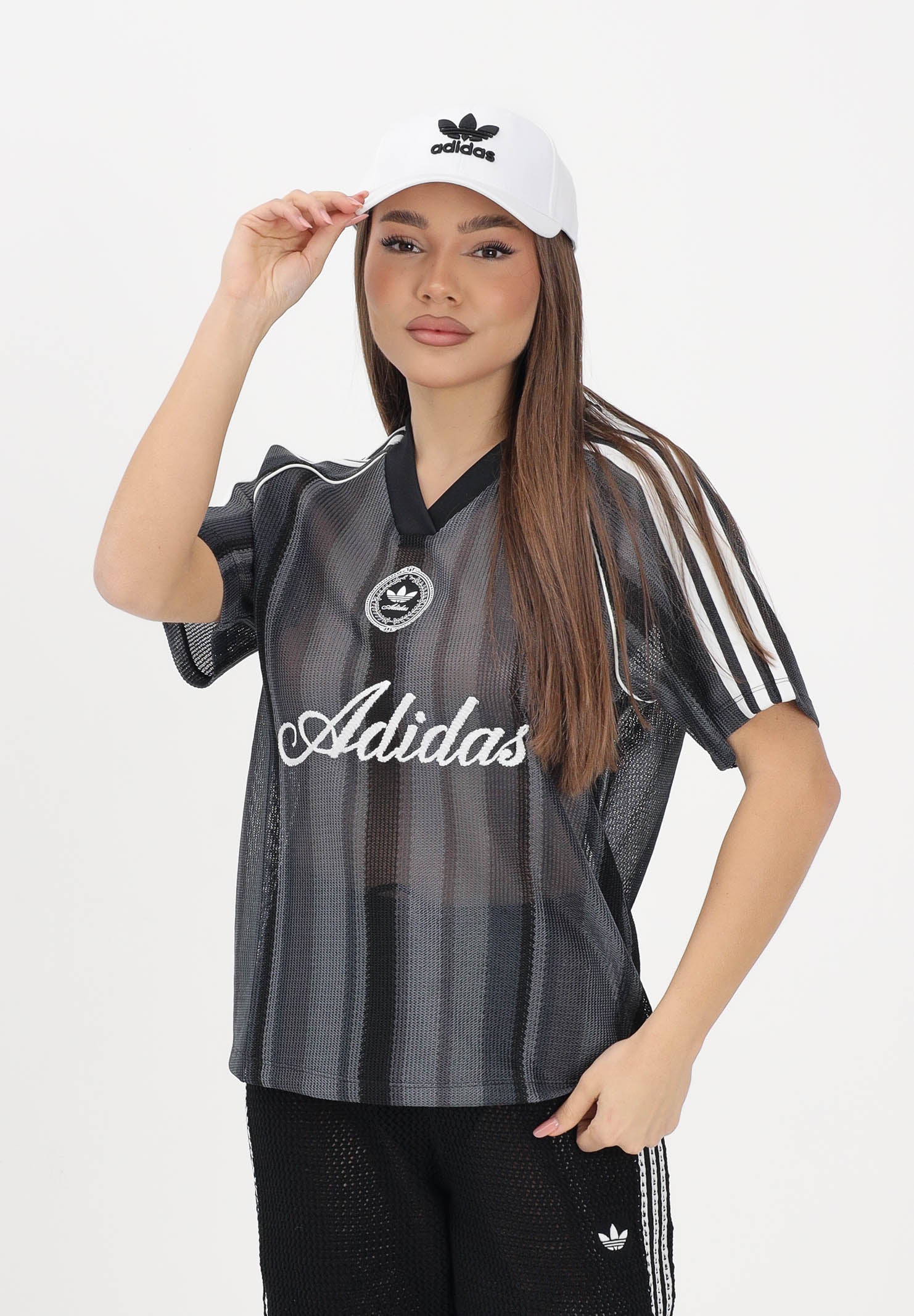 ADIDAS ORIGINALS T-shirt a manica corta SUMMER GLOW KNITTED OVERSIZED nera da donna KY3163 . ADIDAS ORIGINALS 