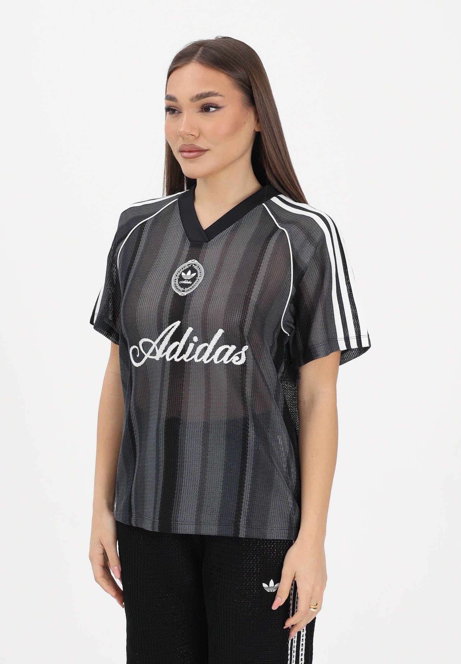 ADIDAS ORIGINALS T-shirt a manica corta SUMMER GLOW KNITTED OVERSIZED nera da donna KY3163 . ADIDAS ORIGINALS 