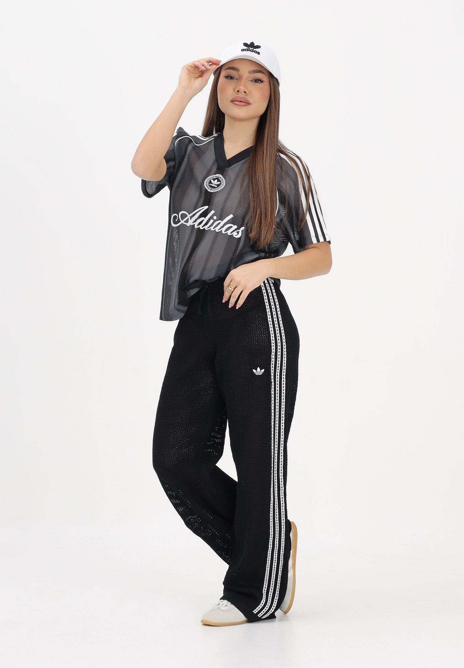 ADIDAS ORIGINALS T-shirt a manica corta SUMMER GLOW KNITTED OVERSIZED nera da donna KY3163 . ADIDAS ORIGINALS 