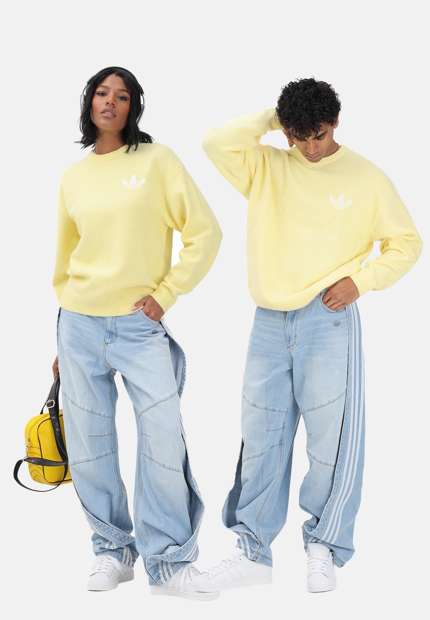 ADIDAS ORIGINALS Jeans ADILENIUM 5.0 BANANA OVERLAY in denim chiaro per uomo e donna KY5188 . ADIDAS ORIGINALS 