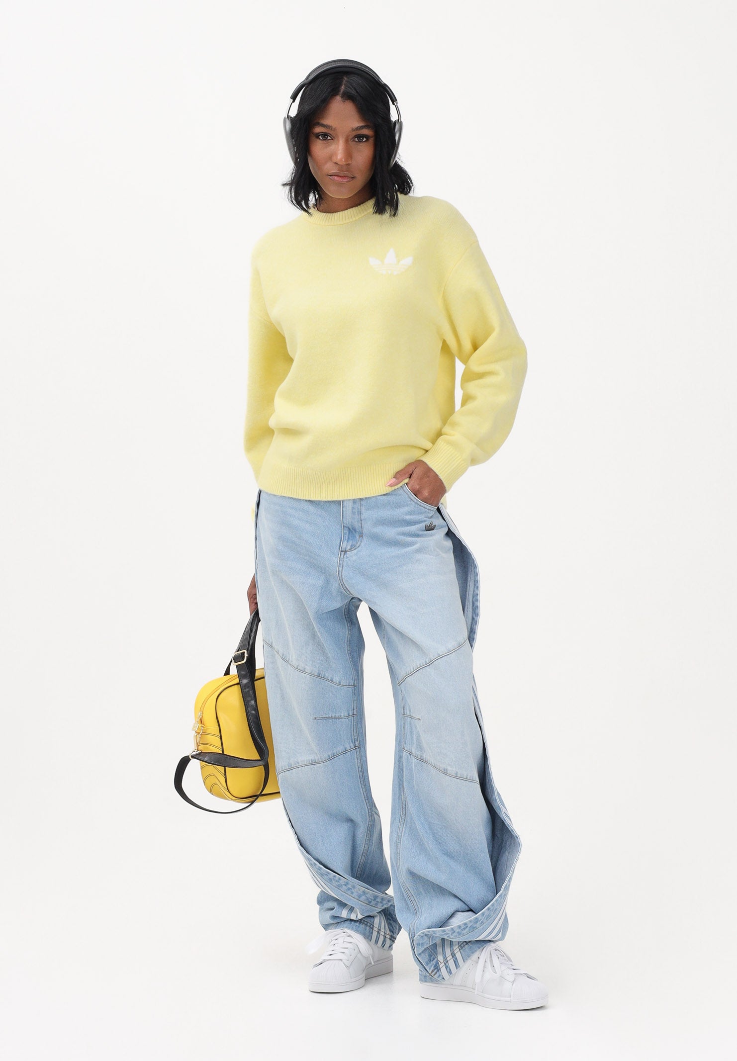 ADIDAS ORIGINALS Jeans ADILENIUM 5.0 BANANA OVERLAY in denim chiaro per uomo e donna KY5188 . ADIDAS ORIGINALS 