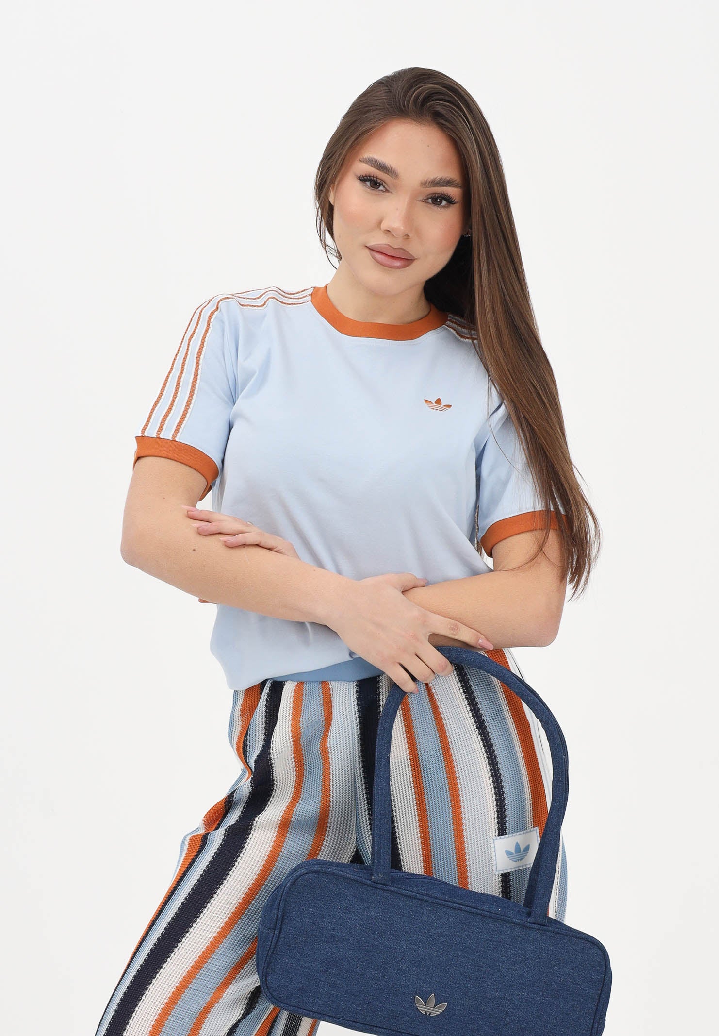 ADIDAS ORIGINALS T-shirt a manica corta SUMEMR GLOW ADVANCED THREE STRIPES azzurra da donna KY8125 . ADIDAS ORIGINALS 