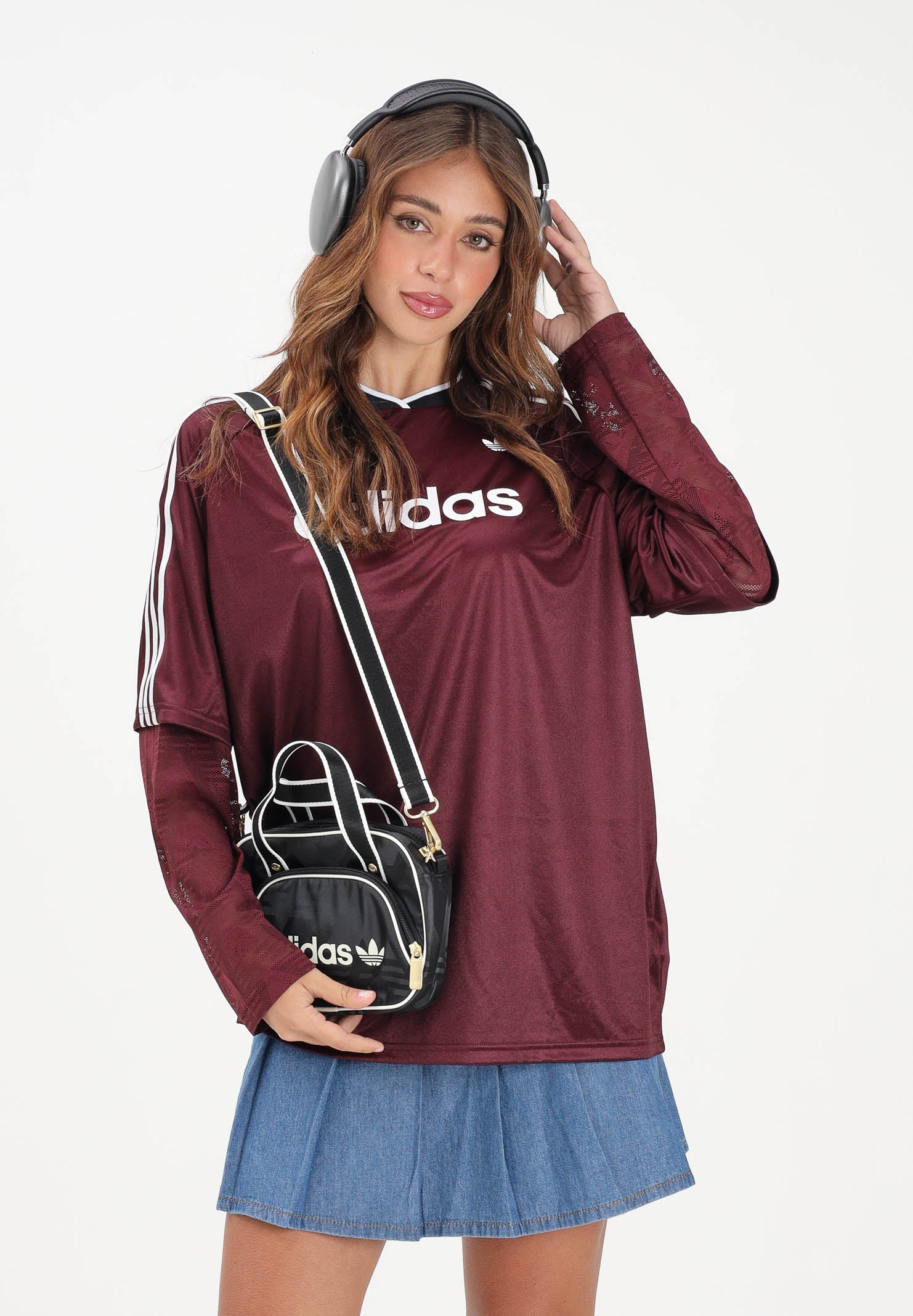 ADIDAS ORIGINALS T-shirt a manica lunga LACE bordeaux da donna KC6432 . ADIDAS ORIGINALS 