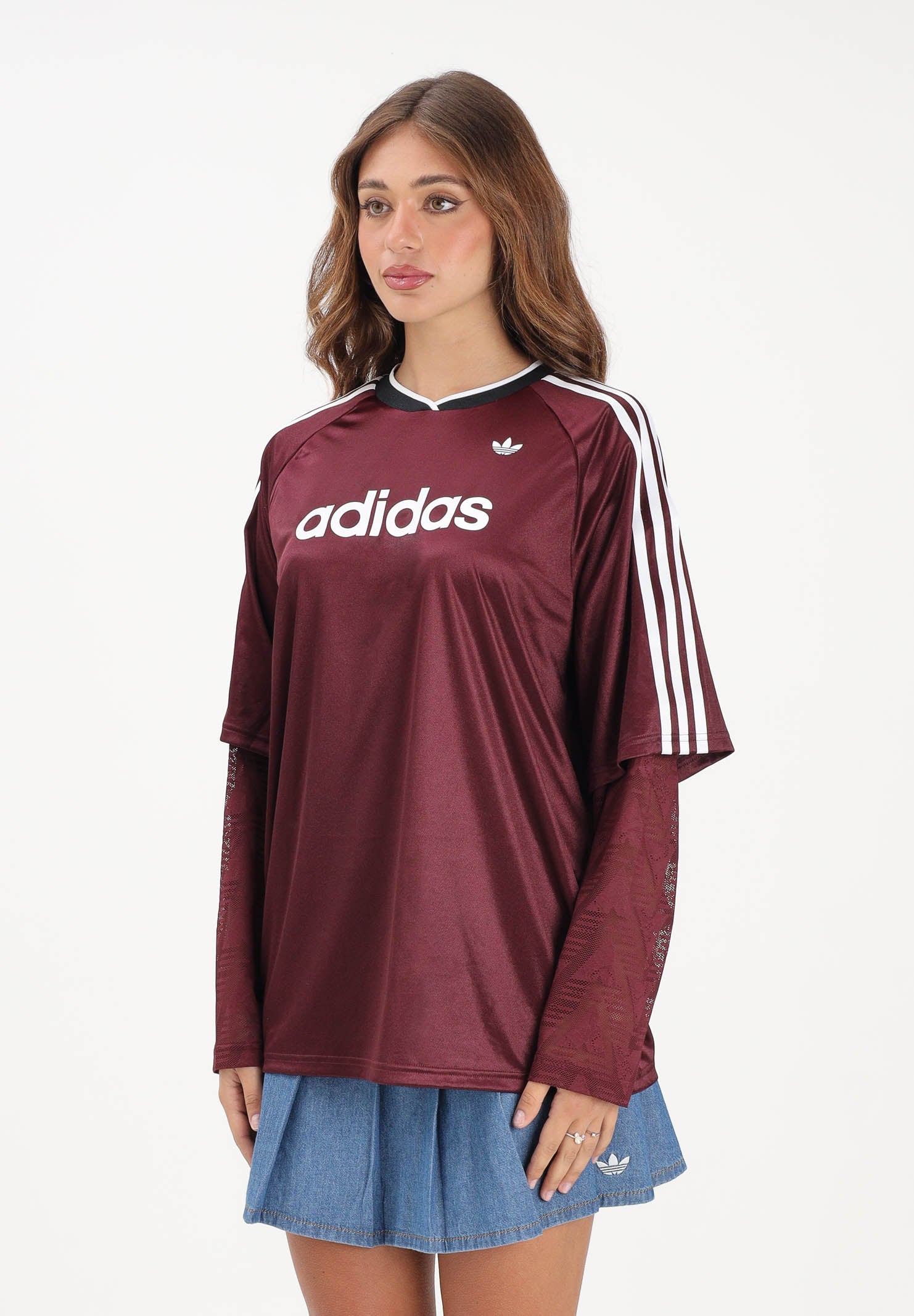 ADIDAS ORIGINALS T-shirt a manica lunga LACE bordeaux da donna KC6432 . ADIDAS ORIGINALS 