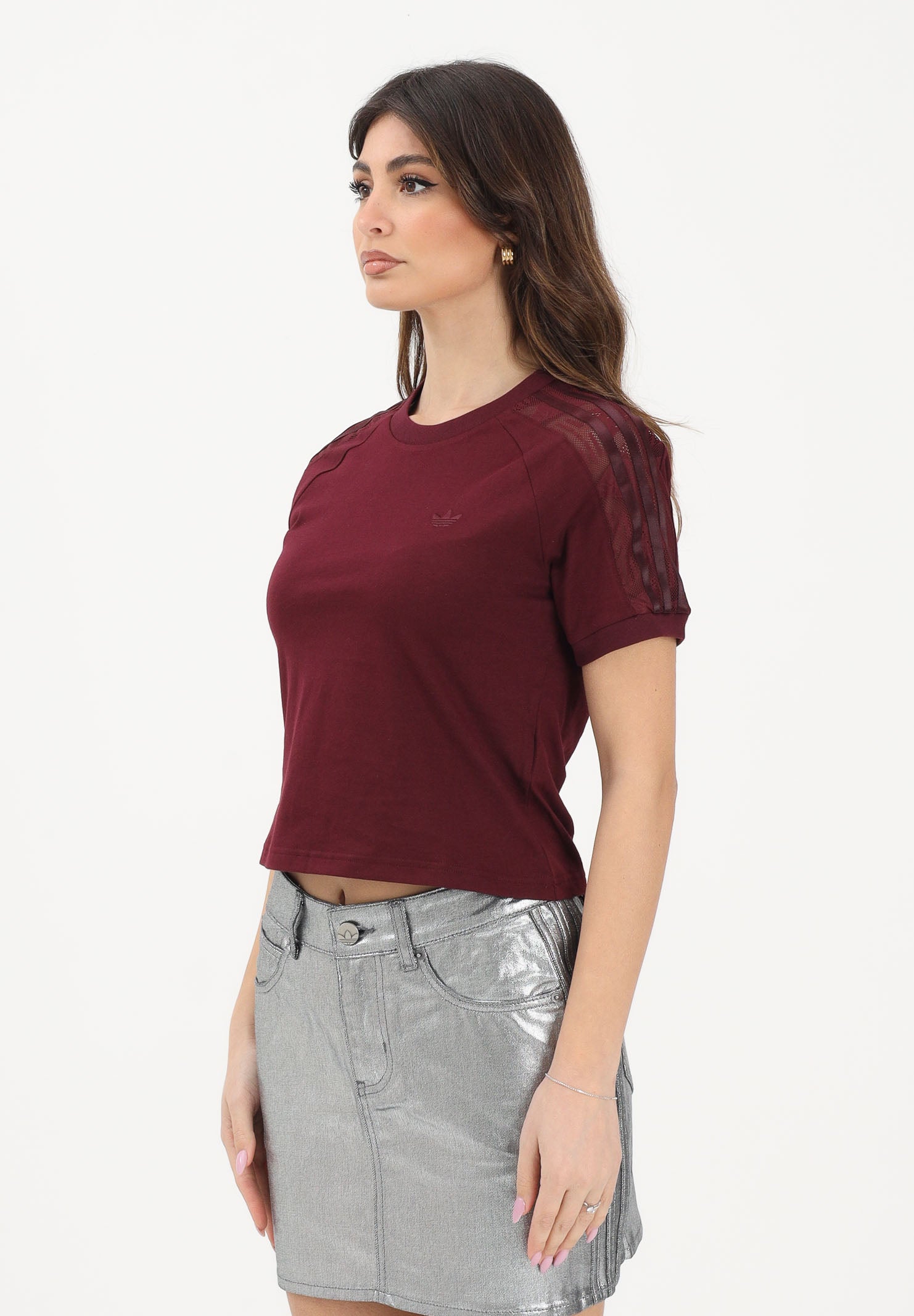 ADIDAS ORIGINALS T-shirt a manica corta LACE CALI bordeaux da donna KC6453 . ADIDAS ORIGINALS 