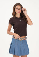 ADIDAS ORIGINALS T-shirt ESSENTIAL a manica corta marrone da donna <BR/>con logo trefoil KD1354 . ADIDAS ORIGINALS 