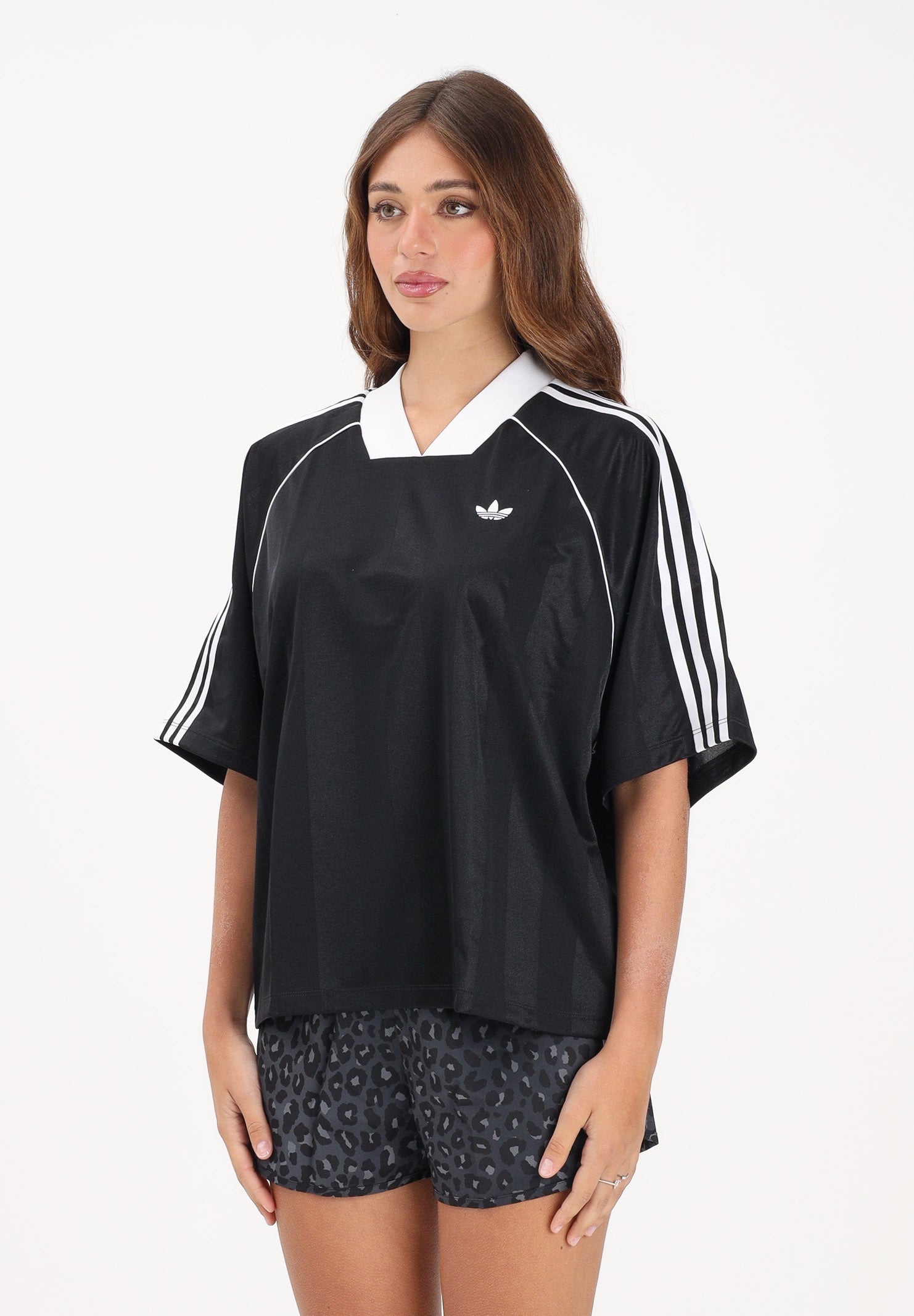 ADIDAS ORIGINALS T-shirt a manica corta 3 STRIPES JAQUARD nera da donna KD2904 . ADIDAS ORIGINALS 